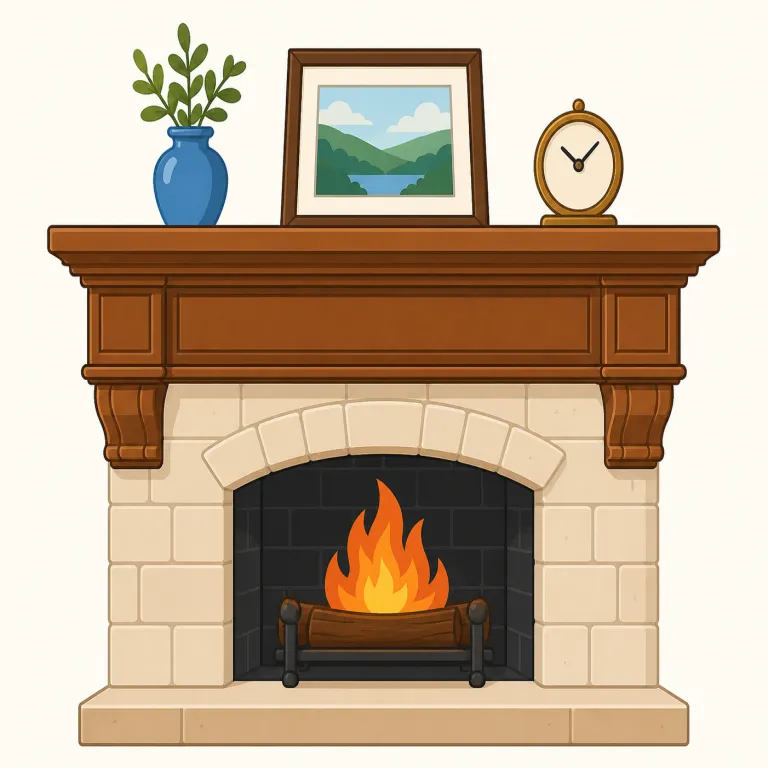 mantelpiece（暖炉飾り棚・名詞）の覚え方イラスト — `mantelpiece` は分解して覚えると残りやすい語です