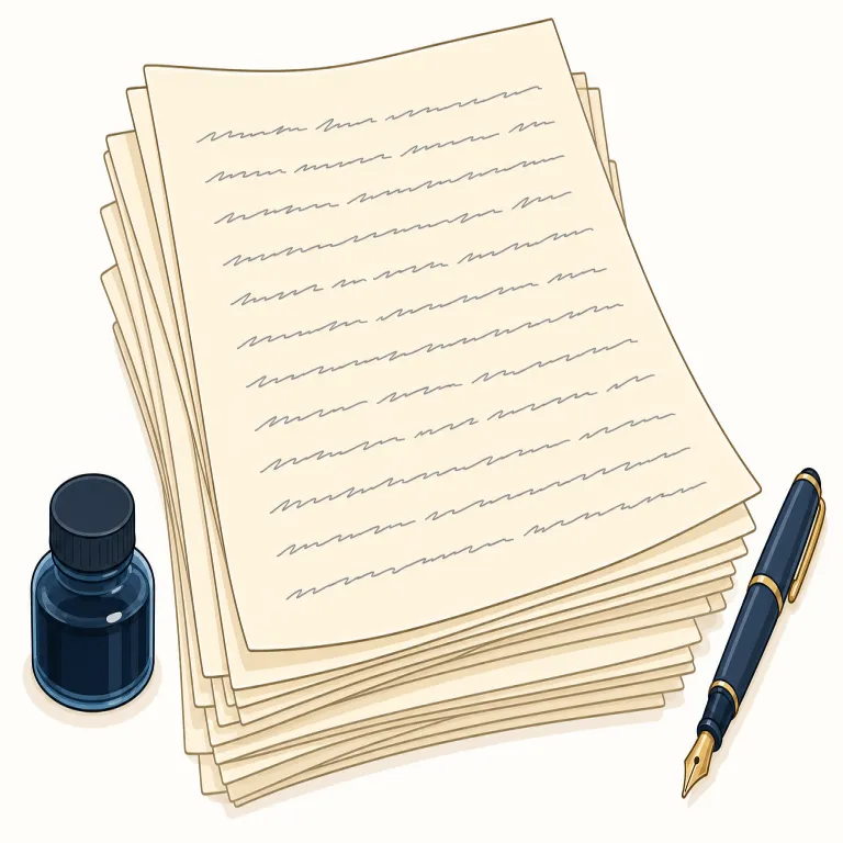 manuscript（原稿・名詞）の覚え方イラスト — manuscript は manu-「手」と script「書かれたもの」を結びつけると、「人が書いた文書」という芯が見えます
