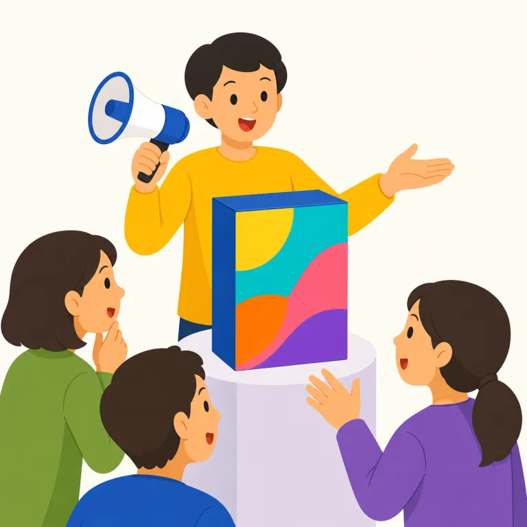market（売り込む・verb）の覚え方イラスト