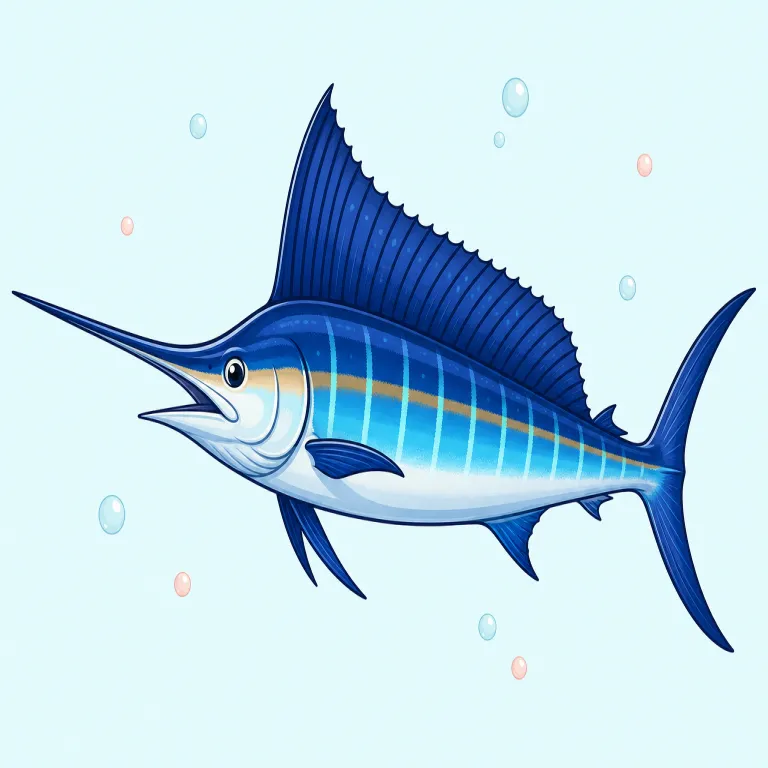 marlin（カジキ・名詞）の覚え方イラスト — marlin は、まず「長い突き出た口をもつ大型の海の魚」という映像で覚えると残りやすいです