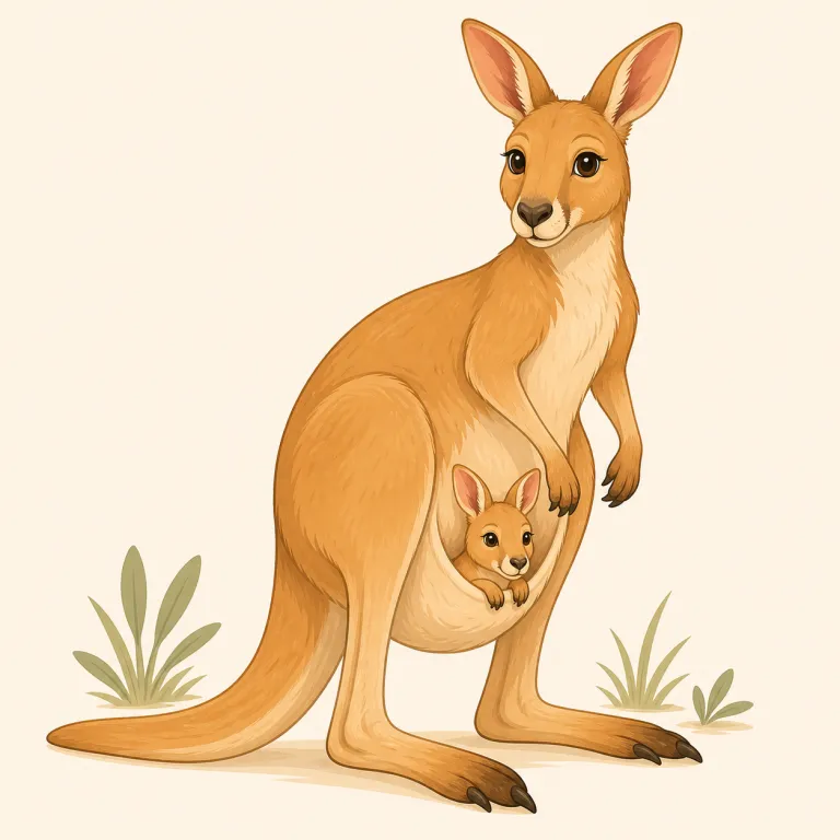 marsupial（有袋類・名詞）の覚え方イラスト — まず kangaroo や koala を思い出し、「お腹の袋をもつ動物グループ名」と場面で覚える