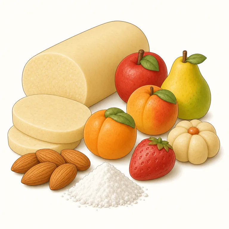 marzipan（マジパン・名詞）の覚え方イラスト — marzipan は形で分けるより、almond paste の仲間として場面で覚えると残りやすい語です
