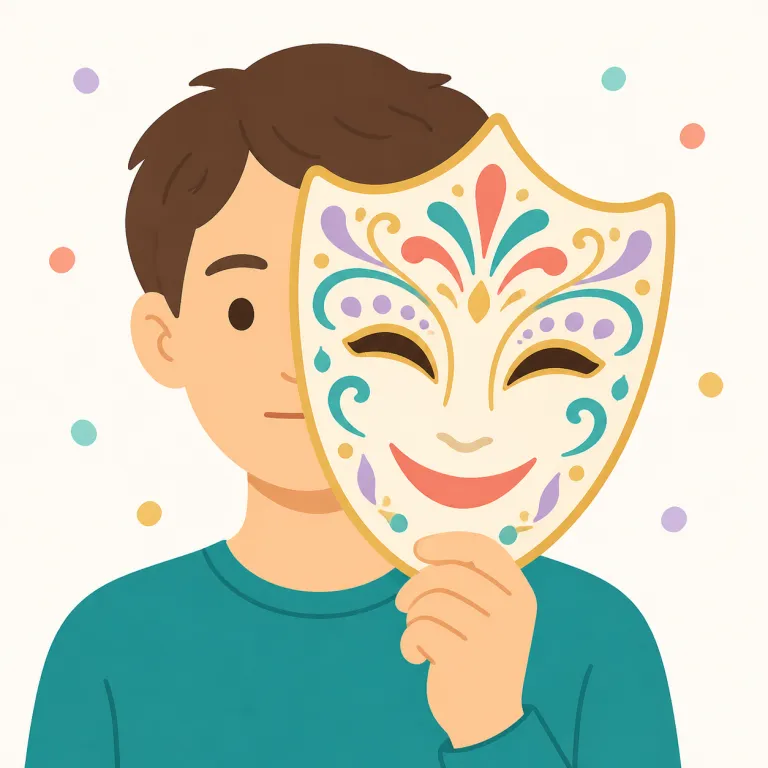 masquerade（偽りの姿・noun）の覚え方イラスト