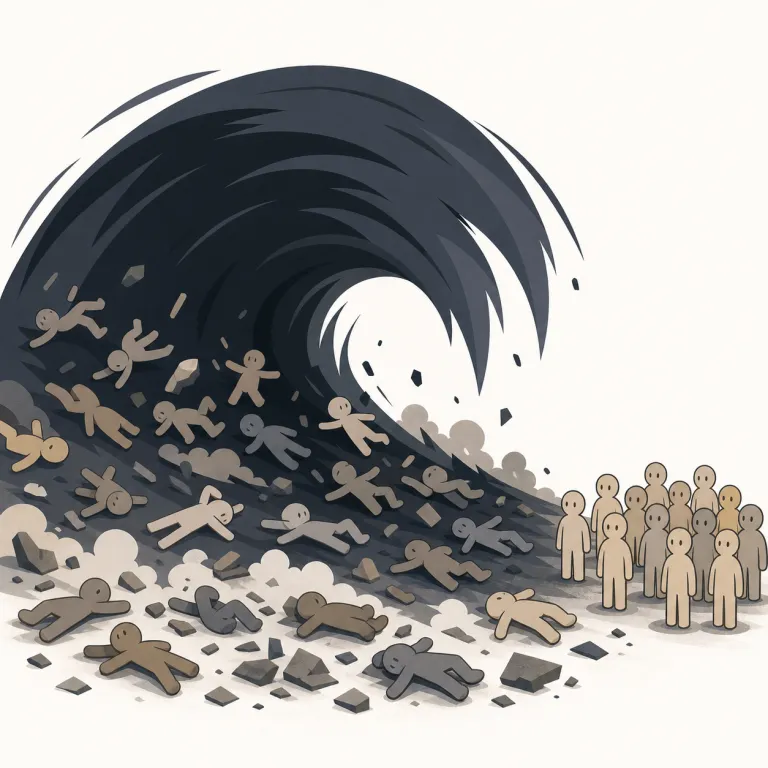massacring（虐殺する・動詞）の覚え方イラスト — massacring は massacre + -ing で、「虐殺している」「虐殺すること」という進行中の行為を表します