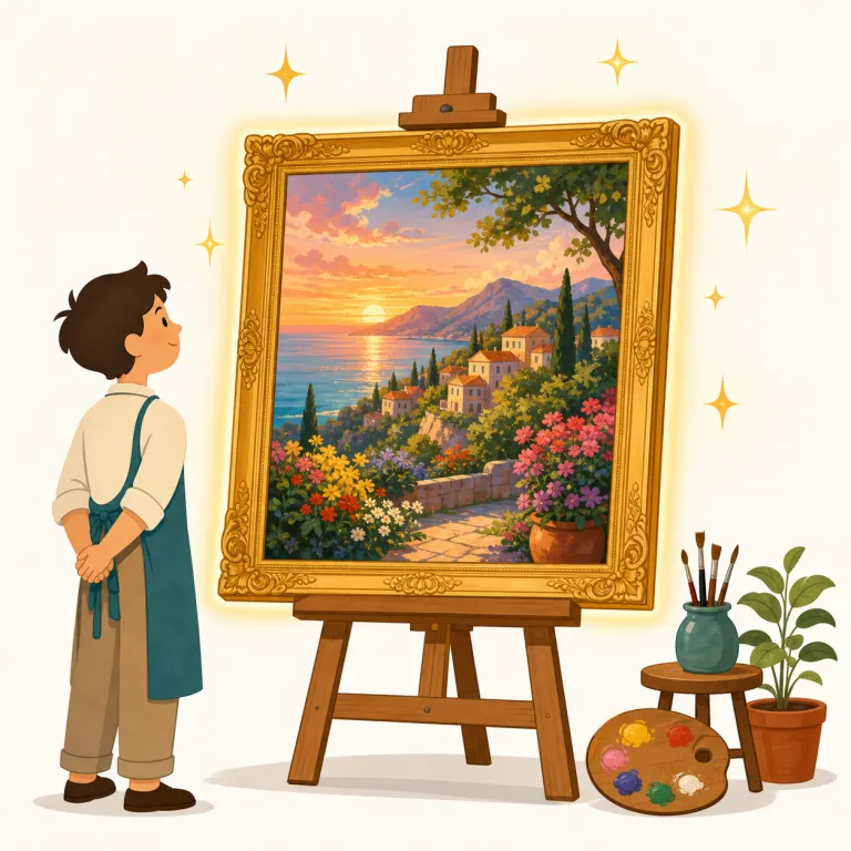 masterpiece（傑作・名詞）の覚え方イラスト — piece が「作品・一品」、master が「達人・一流」なので、masterpiece は「達人の出来栄えを示す作品」とまとめて覚えると残りやすいです