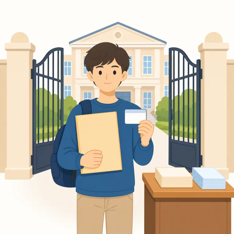 matric（入学試験・名詞）の覚え方イラスト — この意味の matric は、南アフリカなどで中等教育の終わりに受ける重要な試験やその資格を指す地域的な名詞です