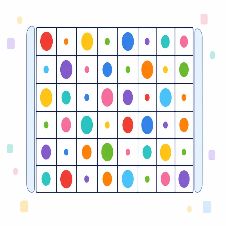 matrix（行列・名詞）の覚え方イラスト — matrix は数学の「行列」を知っていると覚えやすく、数字や情報がバラバラでなく、一定の配置で全体を支える「枠組み」としてイメージすると定着しやすい語です