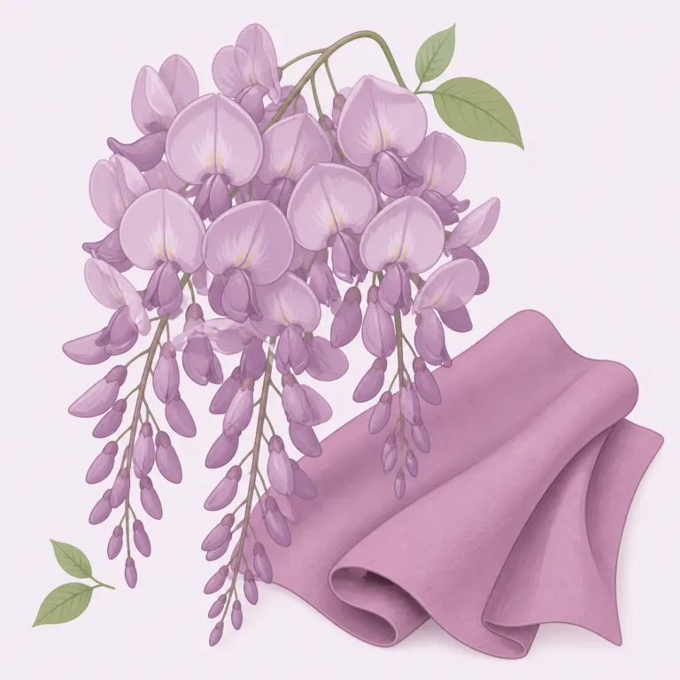 mauve（藤色・名詞）の覚え方イラスト — purple ほど強くなく、pink ほど甘すぎない、その中間にある上品で少しくすんだ紫寄りの色だと置くと覚えやすいです