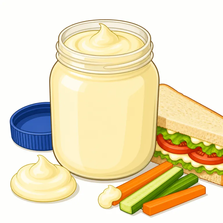 mayonnaise（マヨネーズ・名詞）の覚え方イラスト — まず短い形の mayo を核にして覚えるとよい語です