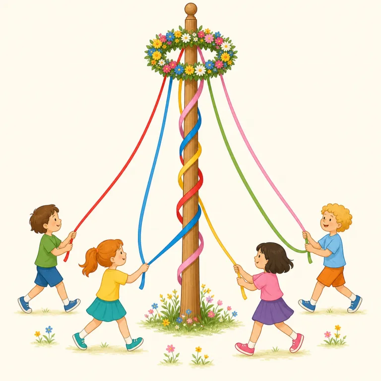 maypole（五月祭の飾り柱・名詞）の覚え方イラスト — May + pole で、そのまま「5月祭の柱」と分解して覚えるのが最短です