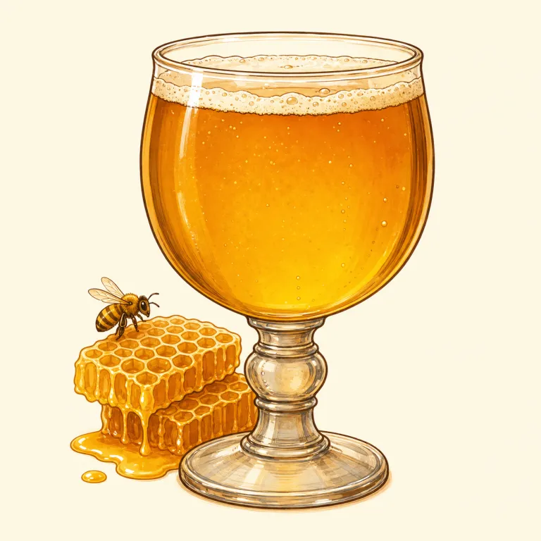 mead（蜂蜜酒・名詞）の覚え方イラスト — mead は蜂蜜・水・酵母を発酵させる蜂蜜酒