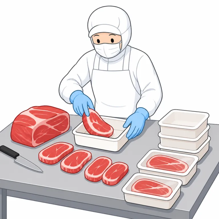 meatpacking（食肉加工・noun）の覚え方イラスト