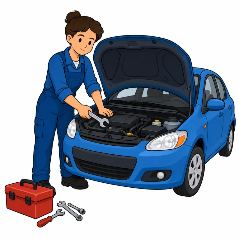 mechanic（整備士・名詞）の覚え方イラスト — mechanic は machine, mechanical, mechanism と同じ mech- 系で、「機械に関わる人」とつなげて覚えます