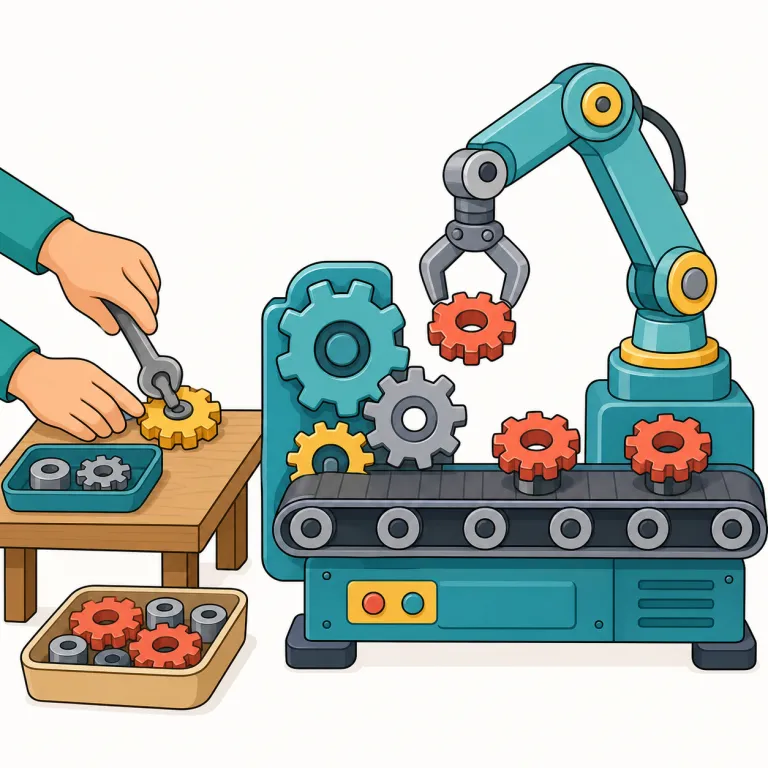 mechanization（機械化・名詞）の覚え方イラスト — machine, mechanic, mechanical が頭にあればまとまりで覚えやすい語