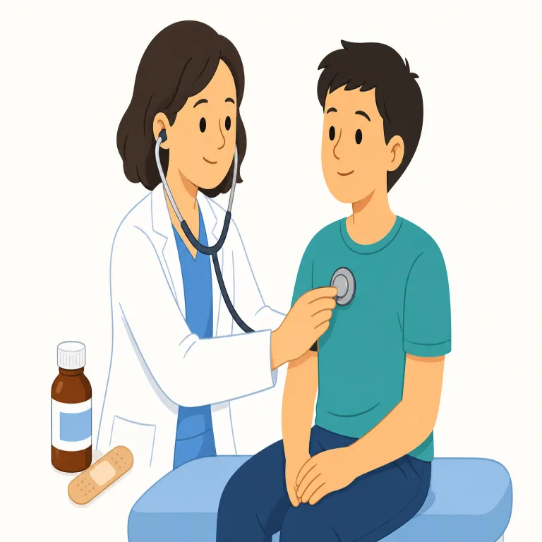 medical（医療・形容詞）の覚え方イラスト — この medical は「医学の」という学問寄りの基本義とは別に、医療現場や診療サービスに関わるものを表す用法として覚えます