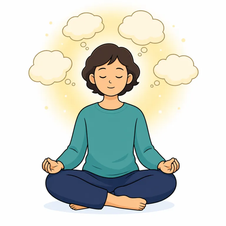 meditate（瞑想する、深く考える・verb）の覚え方イラスト