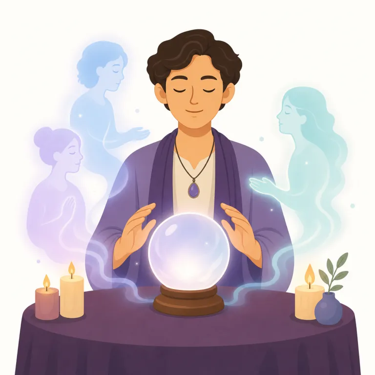 medium（霊媒師・noun）の覚え方イラスト