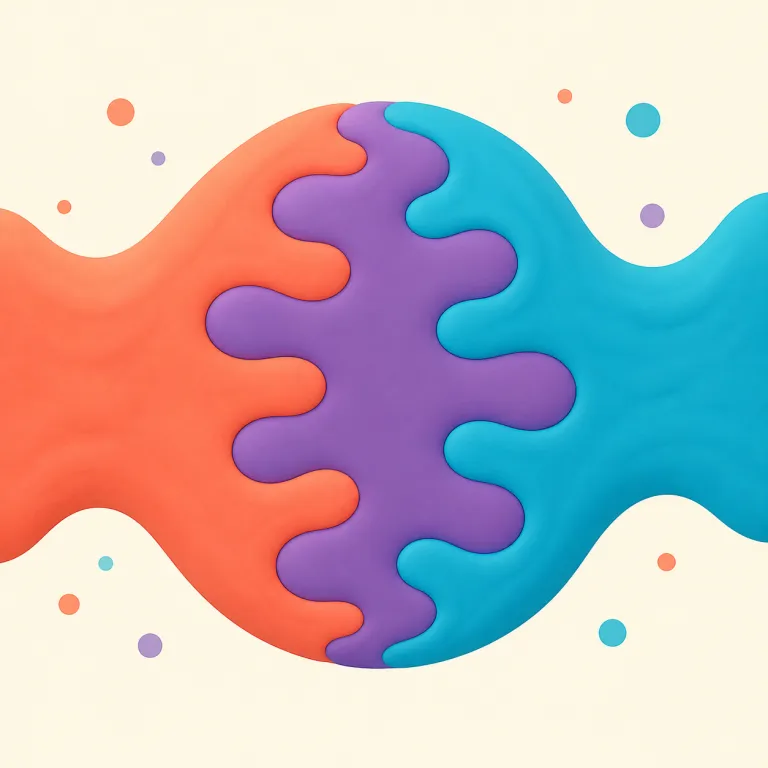 meld（融合する・動詞）の覚え方イラスト — meld は melt（溶ける）と blend（混ぜる）を連想すると意味をつかみやすいが、語源上その二語の合成とは断定できない