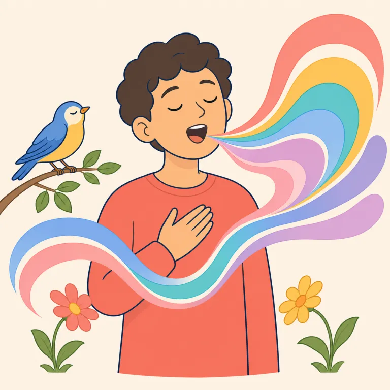 melodiously（美しい音色で・副詞）の覚え方イラスト — melody「旋律」に結び付け、melodious「旋律が美しい」＋ -ly「そのように」と分解すると覚えやすい