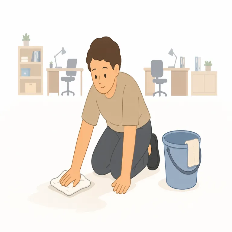 menial（単純で地位の低い、雑用の・形容詞）の覚え方イラスト — menial は menial work / menial task の形で覚えると定着しやすい語