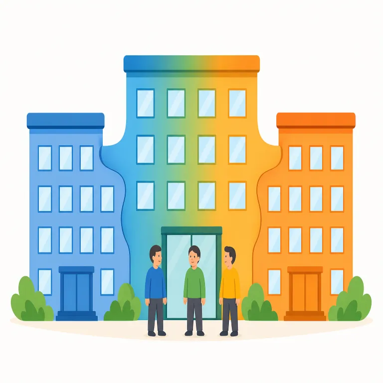 merger（合併・名詞）の覚え方イラスト — まず基礎語の merge「一つにまとまる」を押さえると覚えやすいです