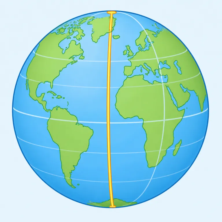 meridian（子午線・名詞）の覚え方イラスト — meridian は地図や地球儀の場面で固定すると覚えやすい語です