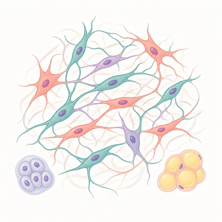 mesenchymal（間葉系・形容詞）の覚え方イラスト — まず名詞の mesenchyme（間葉）を土台にして、-al が付くと「〜に関する形容詞」になる、と型で覚えると定着しやすいです