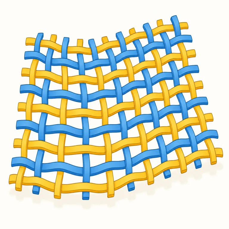 meshed（メッシュ状の・形容詞）の覚え方イラスト — この「メッシュ状の」は、mesh の「網目・ネット」という見た目のイメージから覚える用法です