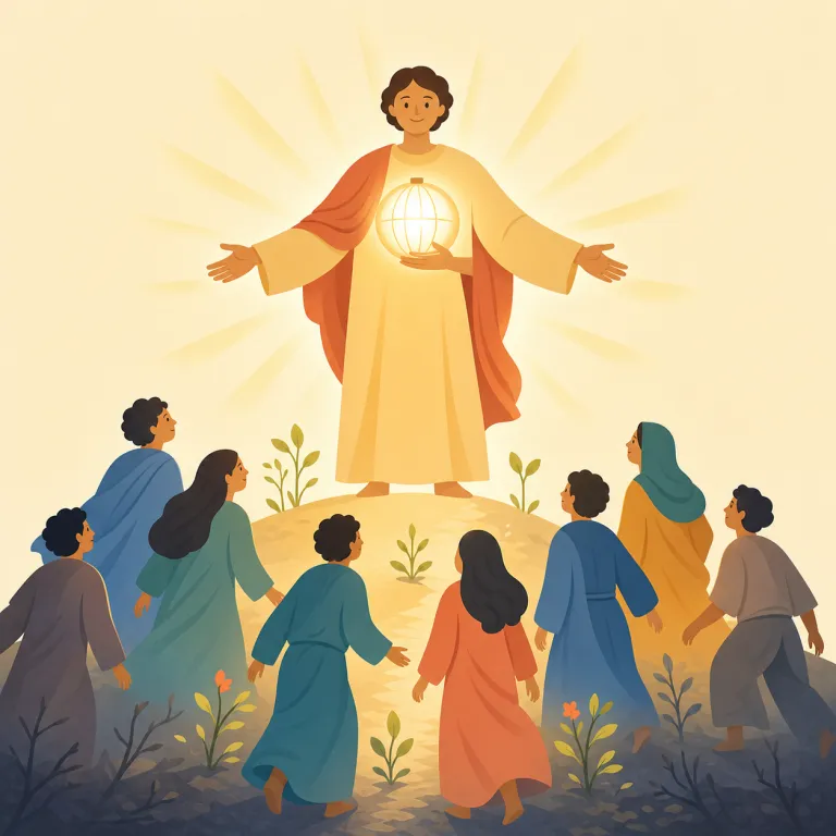 messianic（救世主的な・形容詞）の覚え方イラスト — まず名詞 messiah「救世主」を押さえると、messianic はそのまま「救世主っぽい・救世主を待つような」と広げて覚えやすいです