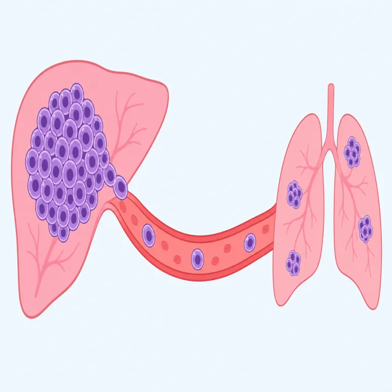 metastasis（転移・名詞）の覚え方イラスト — まず cancer metastasis / metastatic cancer でセット記憶