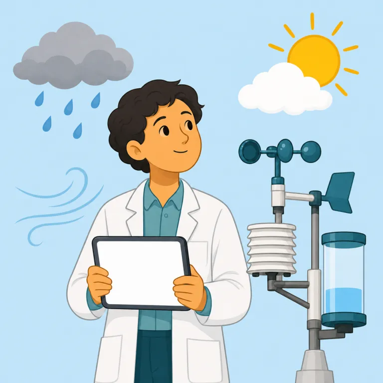 meteorologist（気象学者・名詞）の覚え方イラスト — 長い語ですが、かたまりで見ると覚えやすいです