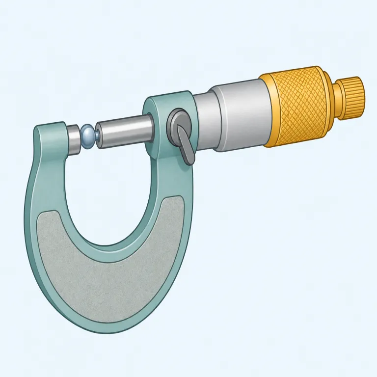 micrometer（測微計・名詞）の覚え方イラスト — micro- は microscope, microchip などの「微小」、-meter は thermometer, speedometer と同じく「測る器具」