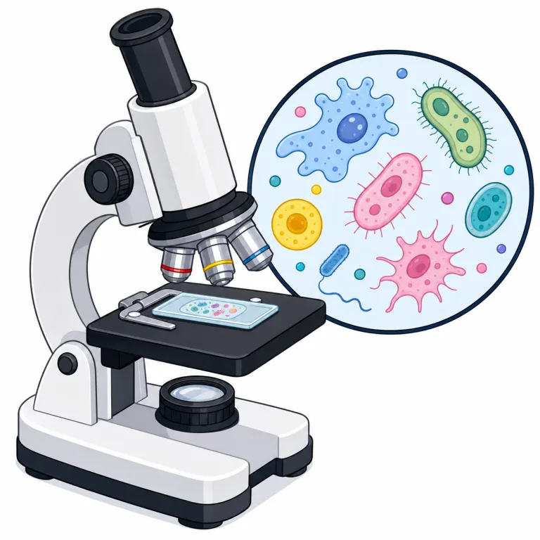 microscopy（顕微鏡検査・名詞）の覚え方イラスト — micro が「とても小さい」、microscope が「顕微鏡」と分かっていれば、microscopy はその道具そのものではなく「顕微鏡で観察・検査すること／その技術」と…