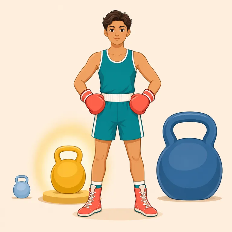 middleweight（ミドル級・名詞）の覚え方イラスト — middle + weight で「真ん中の重さ」