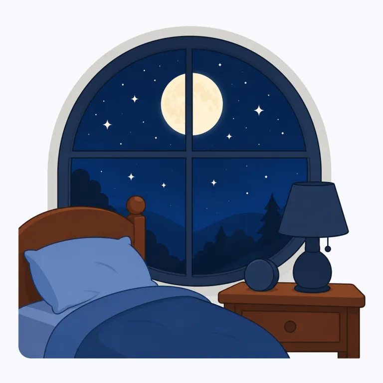 midnight（真夜中・名詞）の覚え方イラスト — midnight は mid（中央）+ night（夜）という形から、「夜が深いころ」という場面を思い浮かべると覚えやすいです