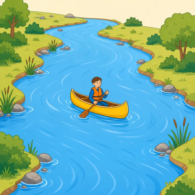 midstream（中流・名詞）の覚え方イラスト — midstream は mid「中央」+ stream「流れ」で、岸から押し出されて水の通り道のまんなかにいる絵を作ると覚えやすい