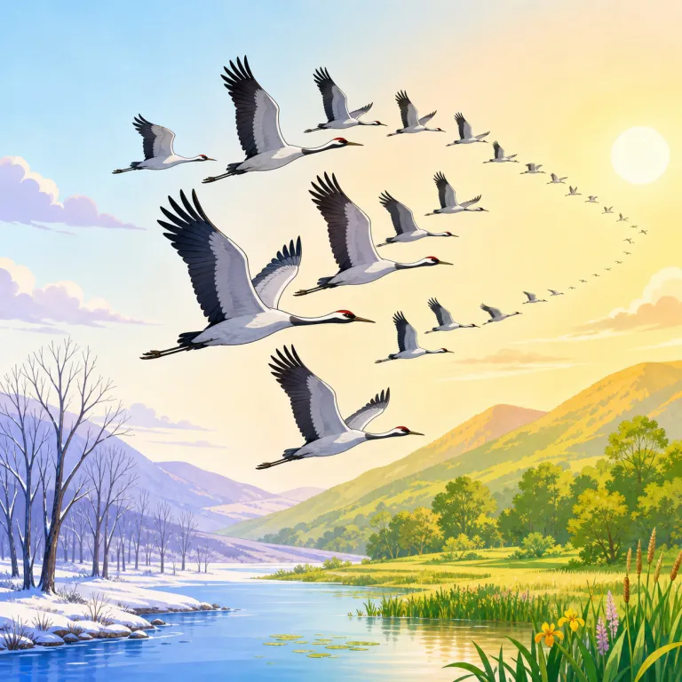 migratory（渡りの・形容詞）の覚え方イラスト — migrate を知っていればつかみやすい語で、核は「移動する性質のある」
