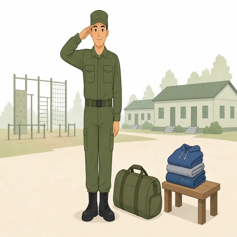 military service（兵役・名詞）の覚え方イラスト — military は「軍の」、service は「勤務・奉仕」なので、合わせて「軍での勤務」と考えます