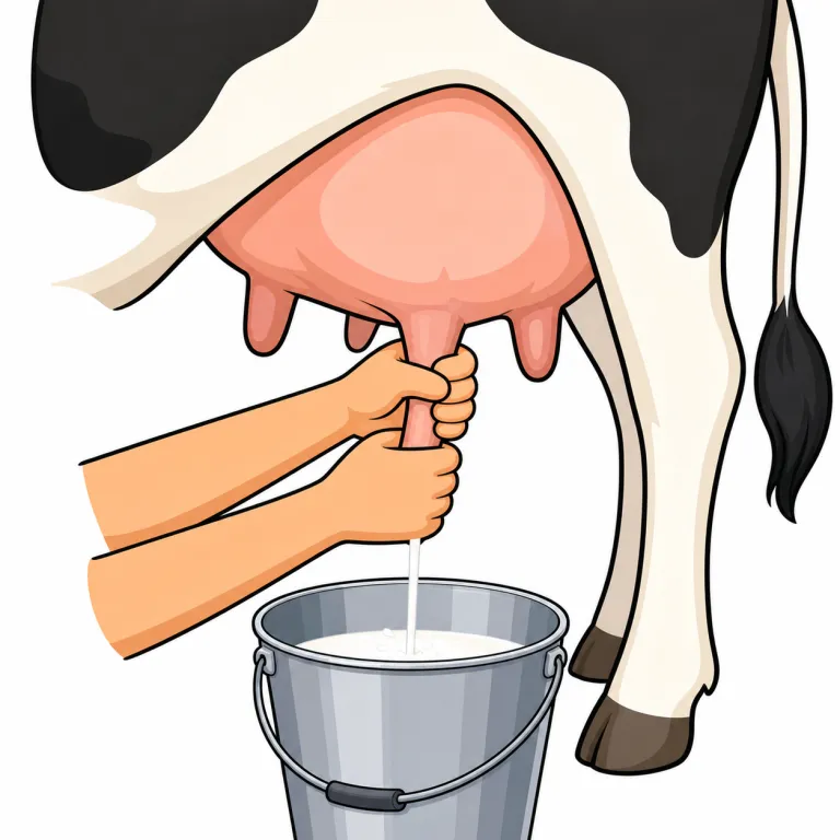 milk（搾乳する、乳を搾る・verb）の覚え方イラスト