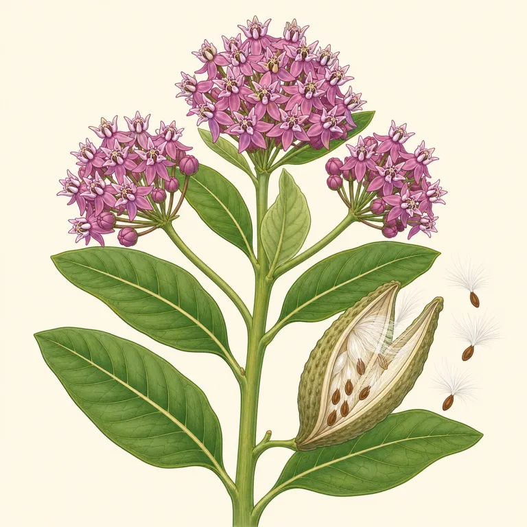 milkweed（トウワタ・名詞）の覚え方イラスト — milkweed は milk + weed と切るだけでかなり覚えやすい語です