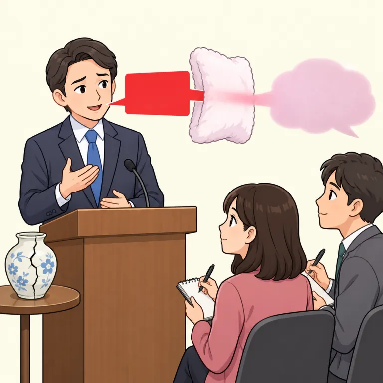 mince（言葉を濁す・verb）の覚え方イラスト