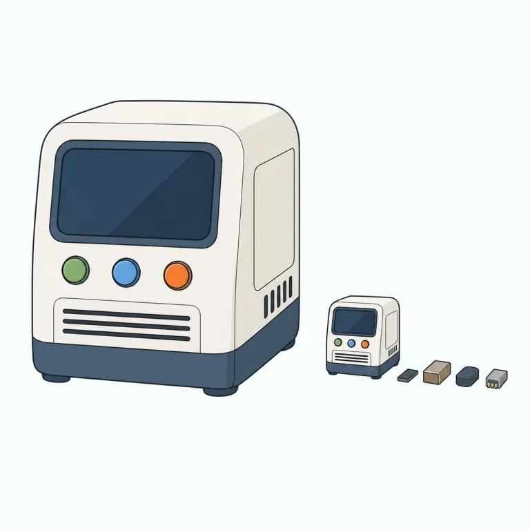 miniaturization（小型化・名詞）の覚え方イラスト — mini が見えたらまず「小さい」方向、-ization が付くと「〜化・〜すること」という名詞だと押さえる