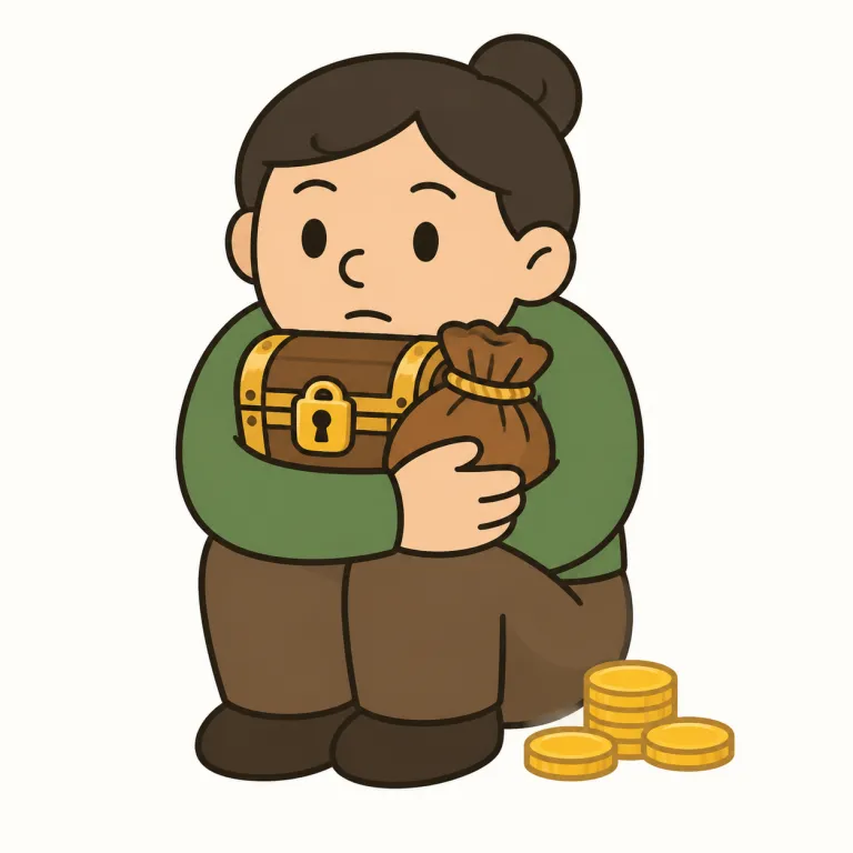miser（守銭奴・名詞）の覚え方イラスト — miser は「お金を出し渋る人」と場面で覚えると残りやすいです