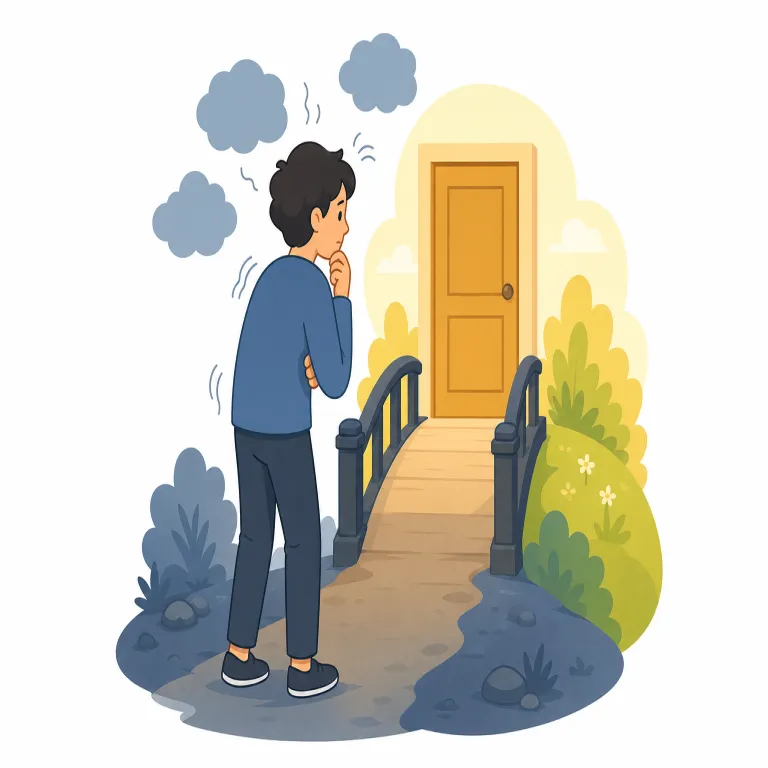 misgivings（不安、懸念・名詞）の覚え方イラスト — `mis-` は `mistake` や `misunderstand` と同じく「何かがずれている・うまくいかない」感じを出す接頭辞