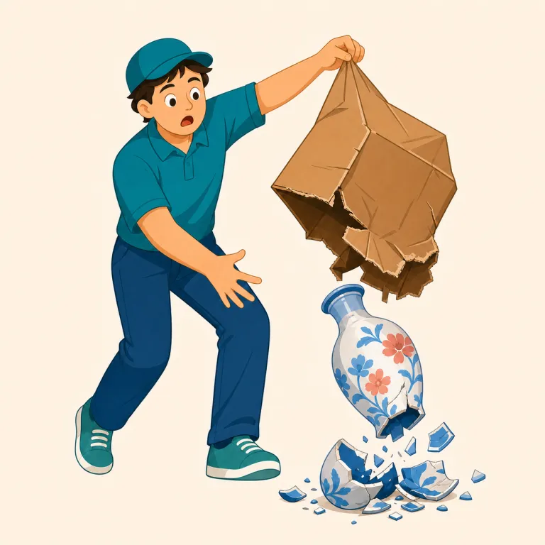 mishandle（不適切に扱う・動詞）の覚え方イラスト — mis-「誤って」＋ handle「扱う」と分ければ、「扱いを誤る」という意味をそのまま思い出せます