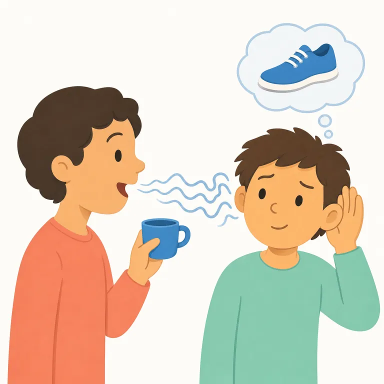 misheard（聞き間違えた・動詞）の覚え方イラスト — mis- は「間違って」、heard は hear の過去形なので、まず「聞くこと自体を誤った」と分解すると覚えやすいです