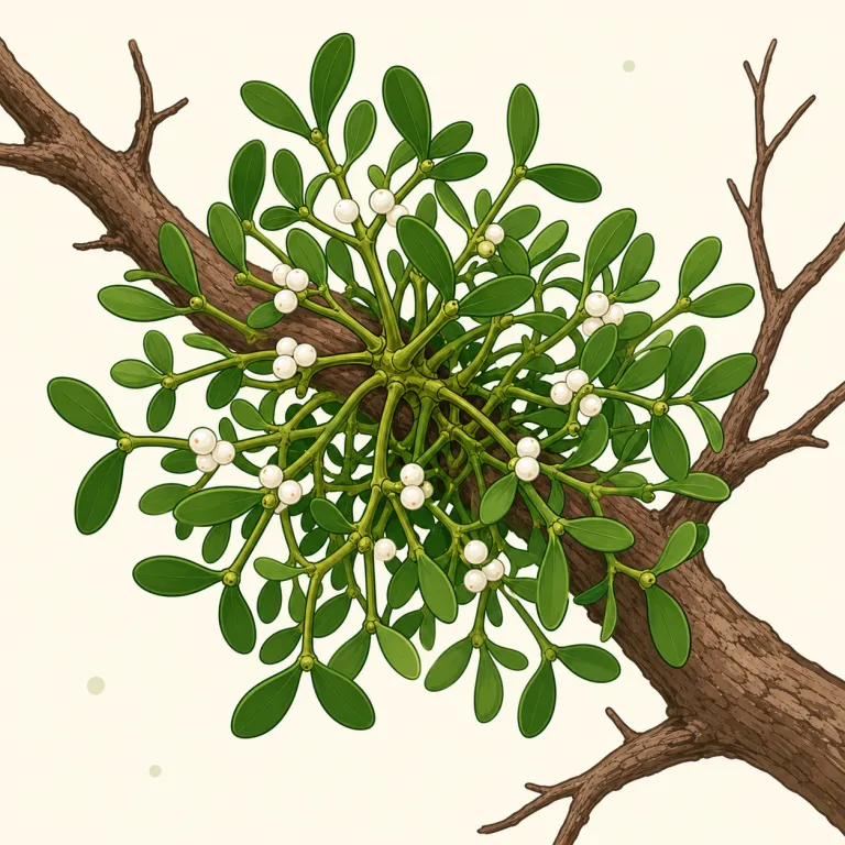 mistletoe（ヤドリギ・名詞）の覚え方イラスト — まずは植物名として細かく分解して覚えるより、定番の場面ごと記憶すると残りやすい語です