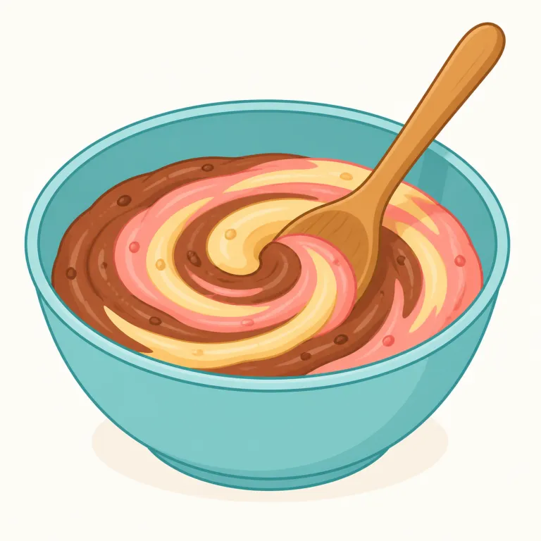mix（混ぜる・動詞）の覚え方イラスト — mix は「A と B を同じ場に入れ、境目を弱める」感覚で覚えると使いやすいです