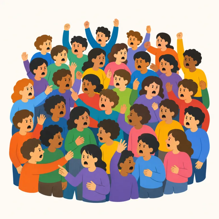 mob（暴徒・名詞）の覚え方イラスト — mob はまず neutral な crowd（群衆）と対比すると覚えやすいです