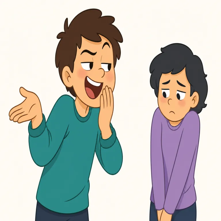 mockingly（あざけるように・副詞）の覚え方イラスト — mockingly は mock「嘲笑する、ばかにしてまねる」に -ly が付いた副詞です